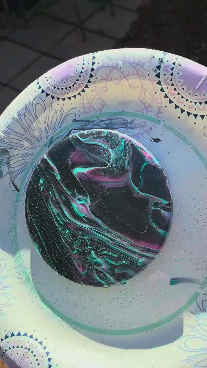 Watch the BLXNTT hand-poured acrylic pour behind this coaster