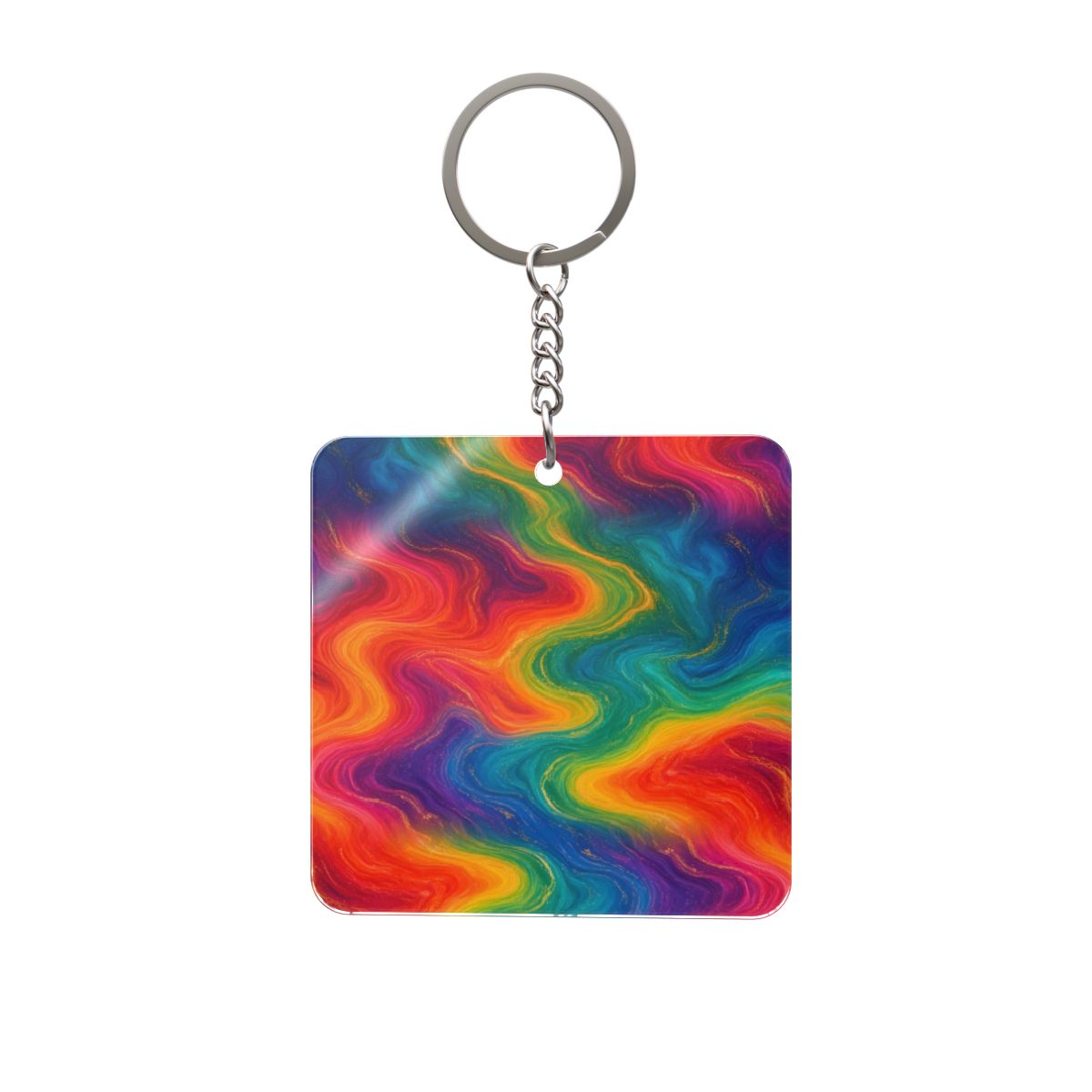Rainbow Marble Square Keychain