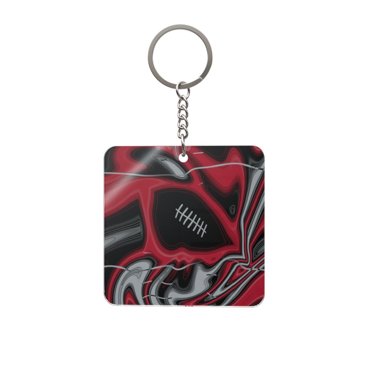 Red, Black & Silver Trippy Football Square Keychain