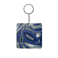 Royal Blue, Navy & Silver Trippy Football Square Keychain