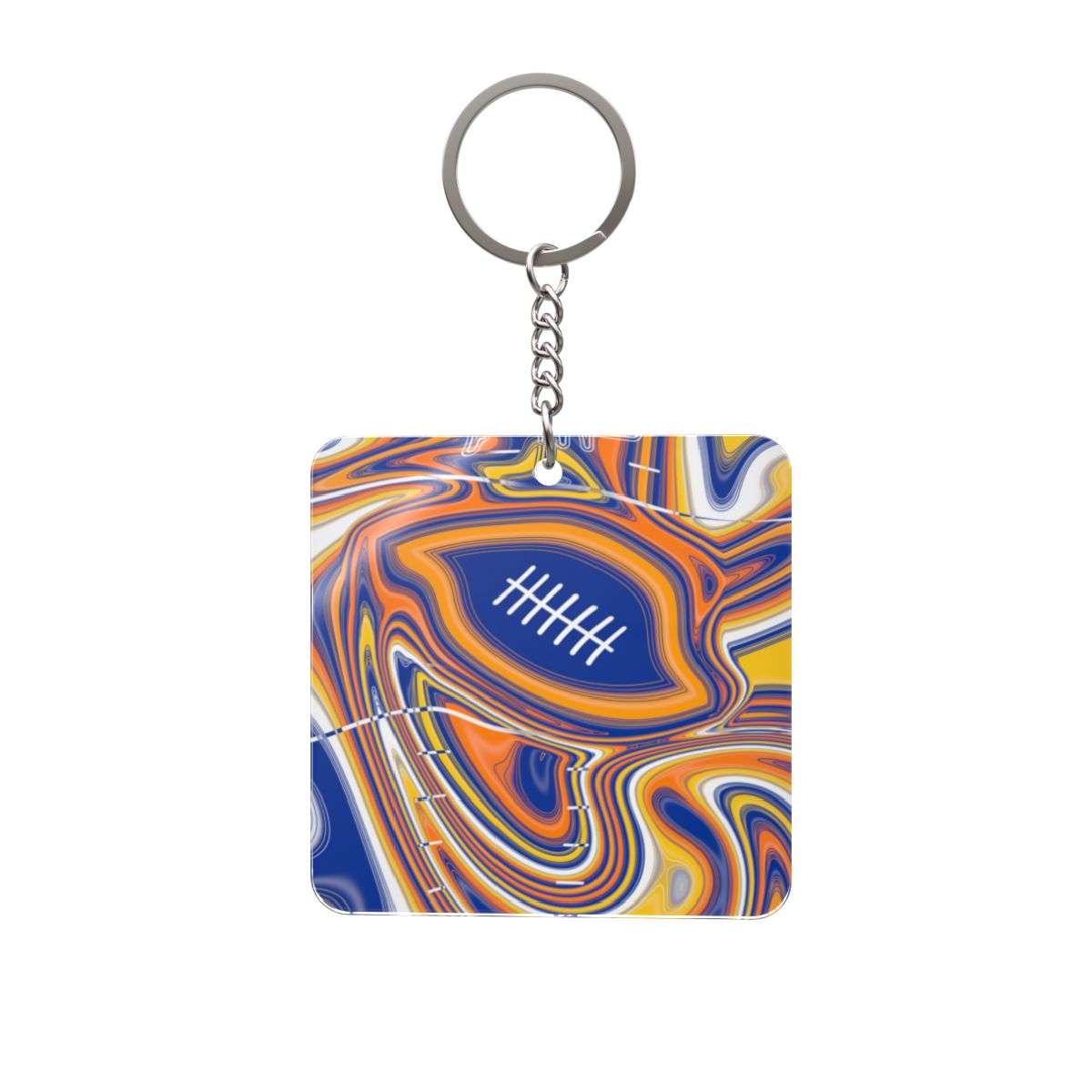 Royal Blue & Yellow Trippy Football Square Keychain