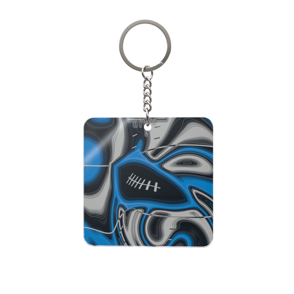 Sky Blue, Black & Silver Trippy Football Square Keychain