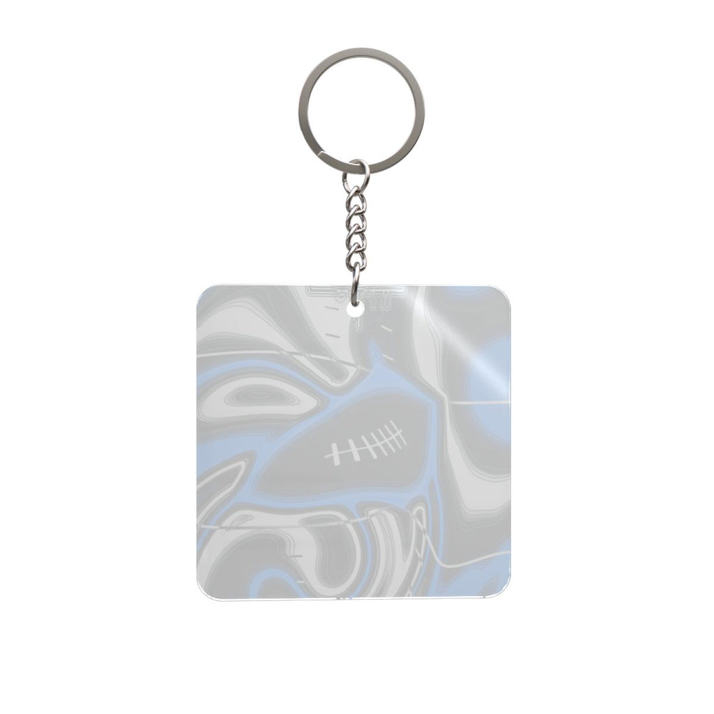 Sky Blue, Black & Silver Trippy Football Square Keychain