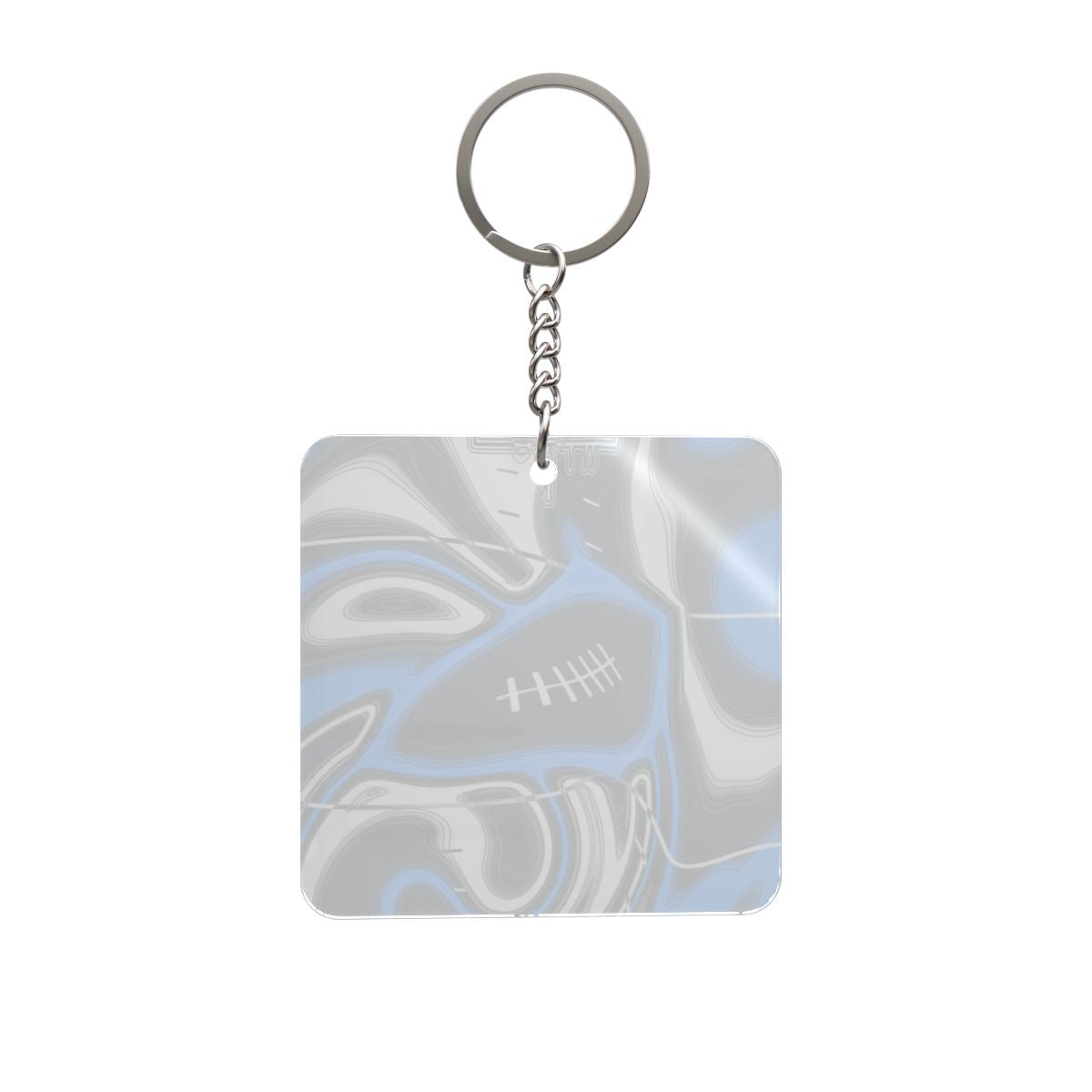 Sky Blue, Black & Silver Trippy Football Square Keychain