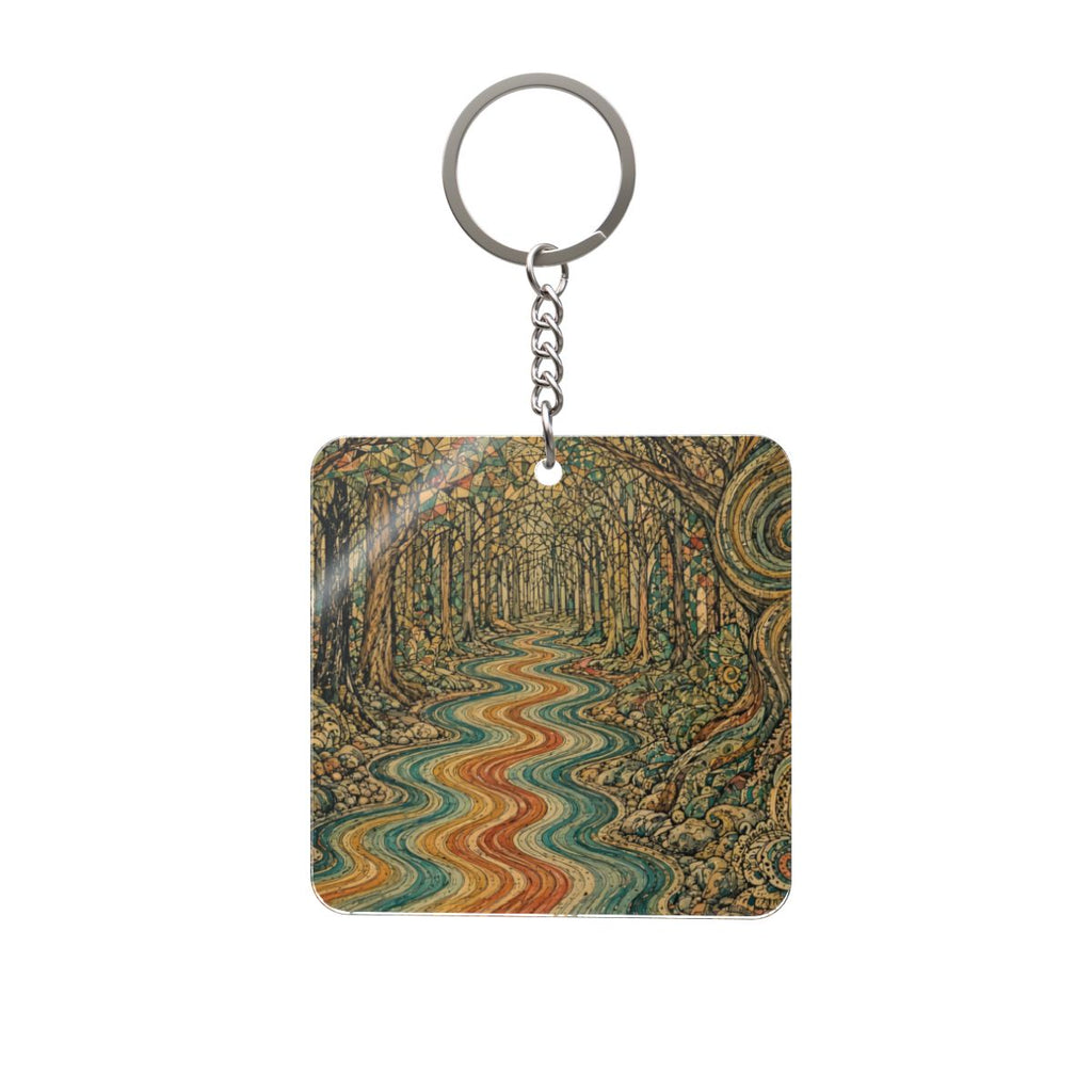 Spiral Forest Square Keychain