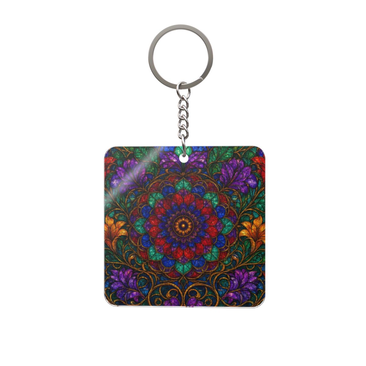 Stained Glass Garden Square Keychain