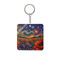 Starry Poppies Square Keychain