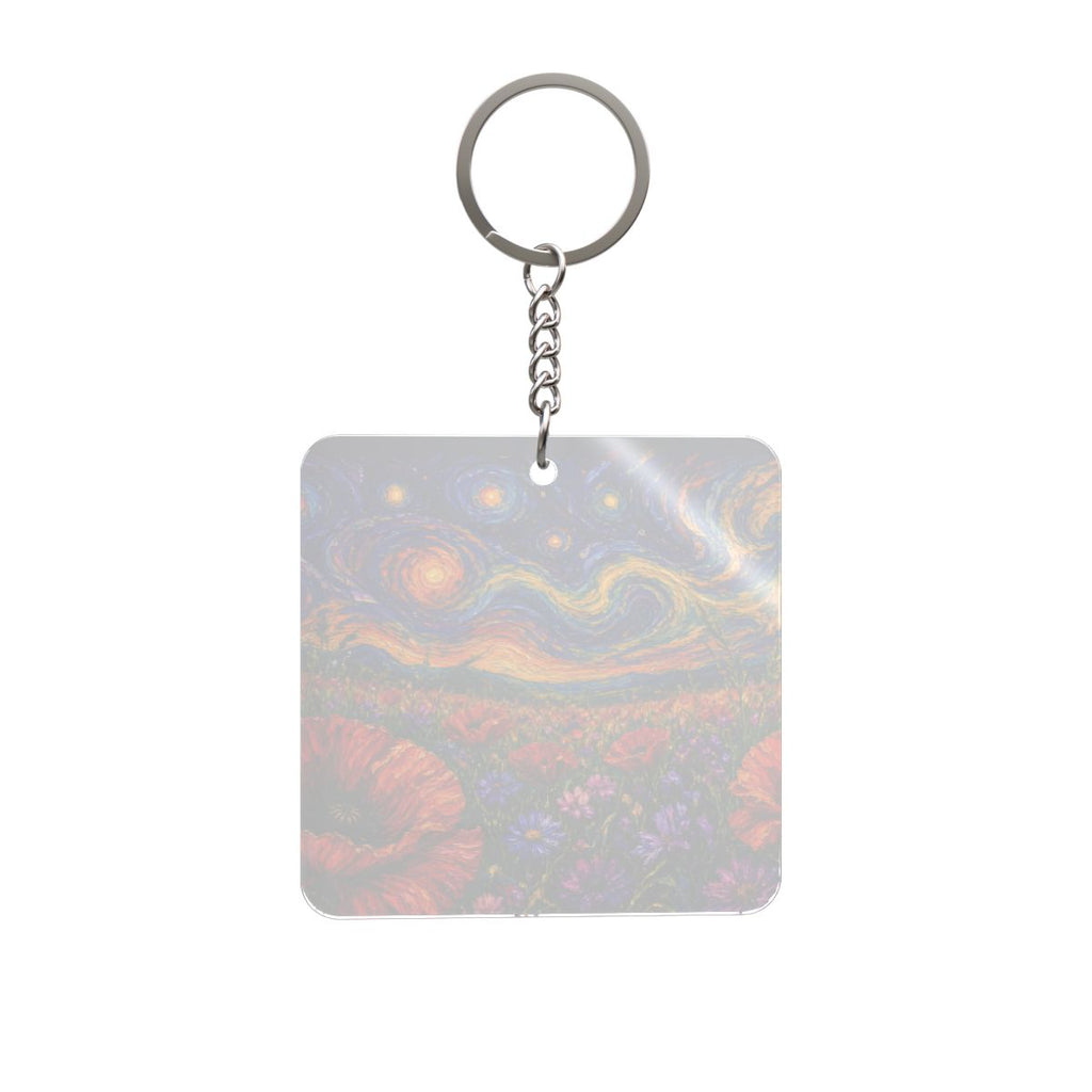 Starry Poppies Square Keychain