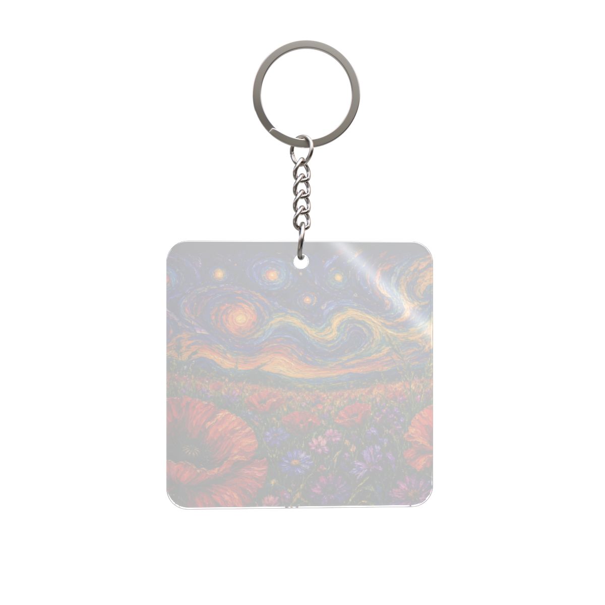 Starry Poppies Square Keychain