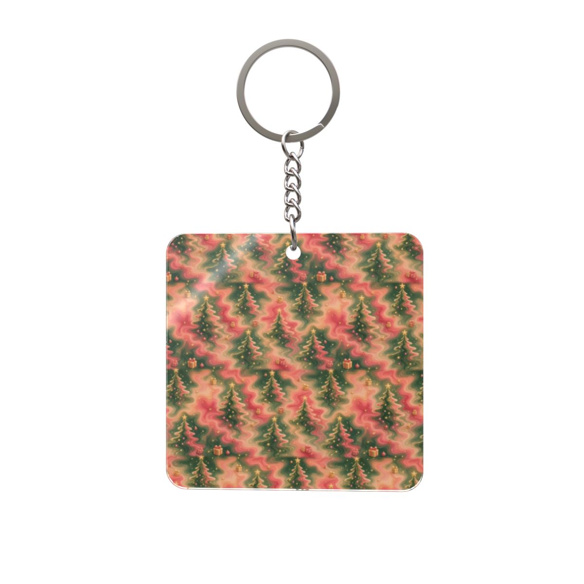 Trees Trippy Christmas Square Keychain