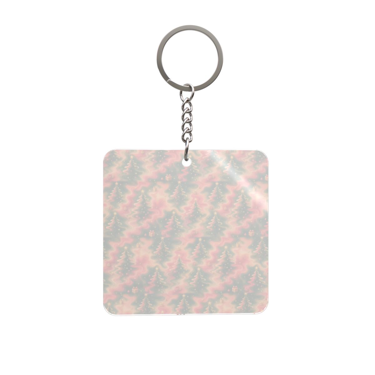 Trees Trippy Christmas Square Keychain