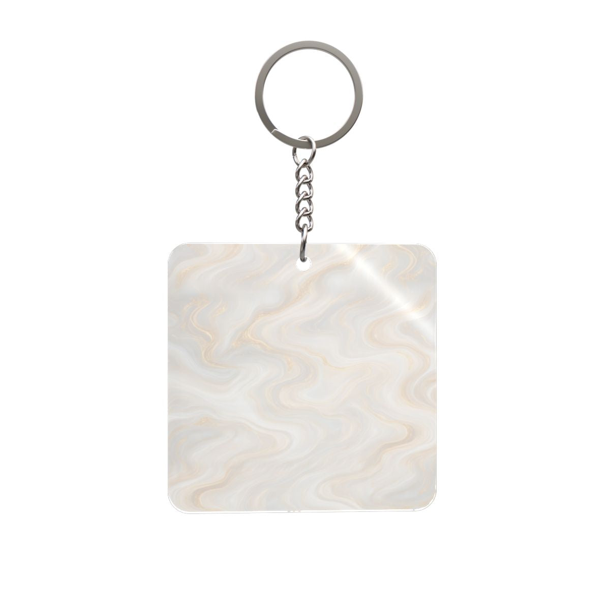 White & Gold Marble Square Keychain
